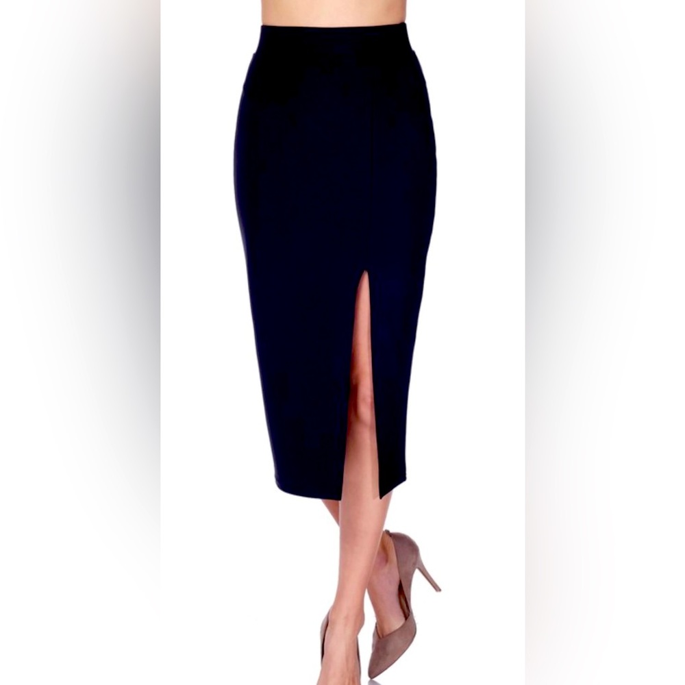 Black pencil skirt with front slit